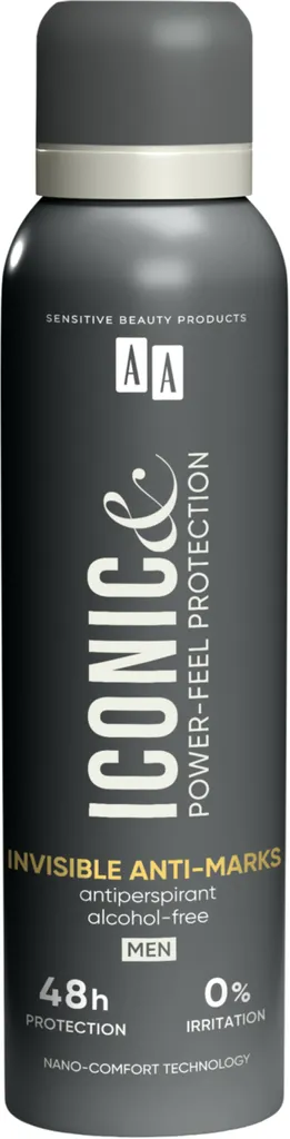 AA Iconic & Power-Feel Protection, Invisible Anti-Marks, Men Alcohol-Free Antiperspirant Spray (Antyperspirant w sprayu dla mężczyzn)