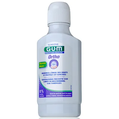 Gum Sunstar Ortho, Anti-plaque Mouthrinse (Płyn do płukania jamy ustnej z witaminą E i prowitaminą B5 dla osób noszących aparat ortodontyczny)