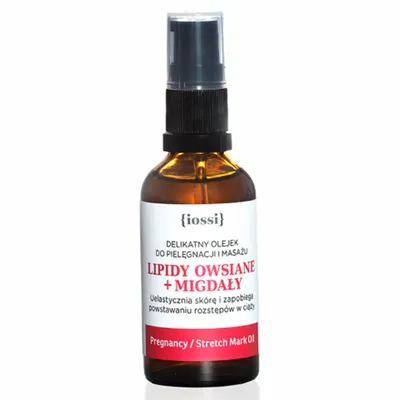 Iossi Delikatny olejek do masażu w ciąży zapobiegający powstawaniu rozstepów `Lipidy owsiane i migdały`