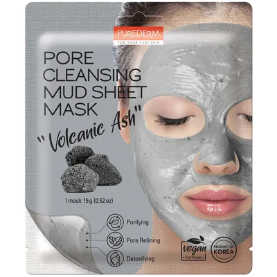 Purederm Pore Cleansing Mud Sheet Mask Volcanic Ash (Oczyszczająca maska błotna do twarzy)