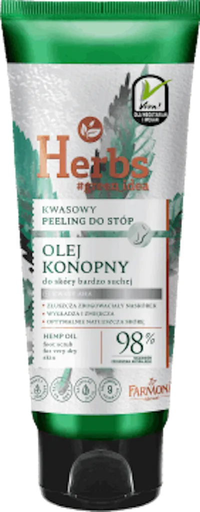 Herbs Green Idea, Kwasowy peeling do stóp dla skóry bardzo suchej `Olej konopny`
