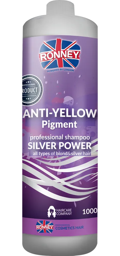 Ronney Professional Shampoo Silver Power Anti-Yellow Pigment (Szampon do włosów blond, rozjaśnianych i siwych)