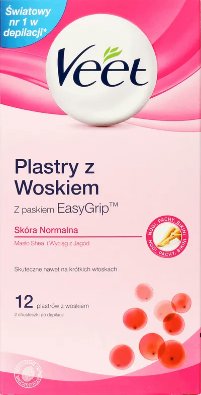 Veet Plastry do depilacji na zimno dla skóry normalnej z masłem shea i wyciągiem z czerwonych jagód