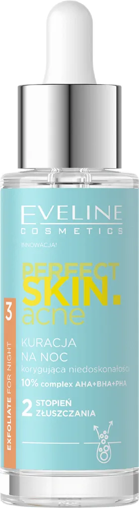 Eveline Cosmetics Perfect Skin. Acne, Kuracja na noc korygująca niedoskonałości `10% Complex AHA + BHA + PHA`