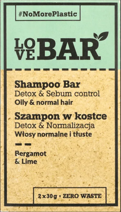 LoveBar Shampoo Bar Detox & Sebum Control Oily & Normal Hair (Szampon w kostce do włosów normalnych i tłustych `Detox & normalizacja`)