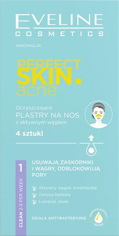 Eveline Cosmetics Perfect Skin. Acne, Oczyszczające plastry na nos z aktywnym węglem