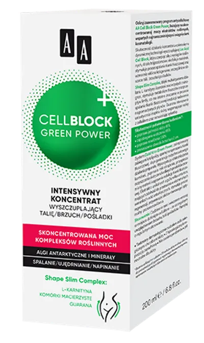 AA Cell Block Green Power, Intensywny koncentrat wyszczuplający talię, brzuch, pośladki