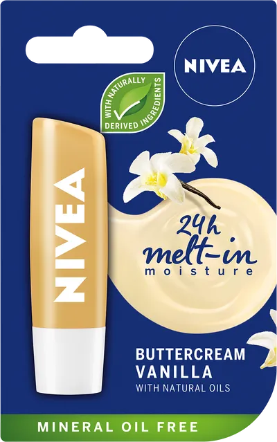 Nivea Buttercream Vanilla, 24h Melt-in Moisture (Pielęgnująca pomadka do ust waniliowa)