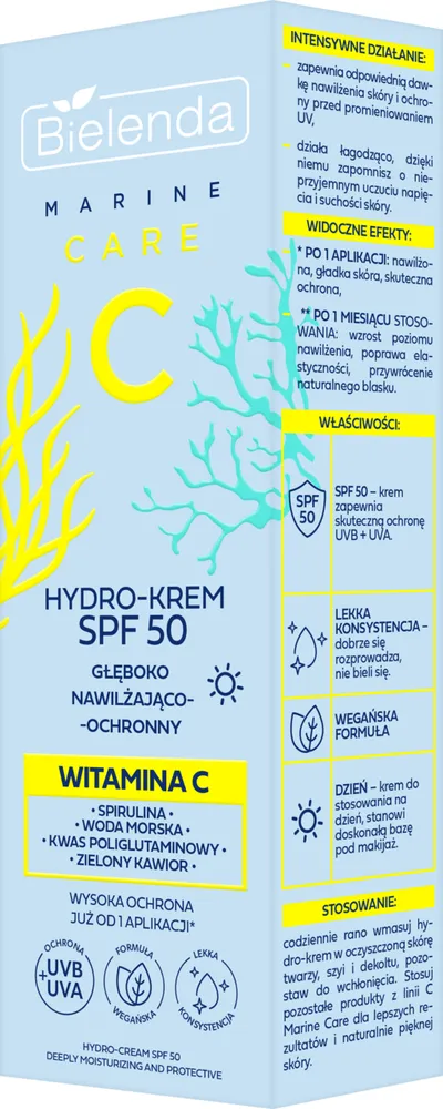 Bielenda Marine Care C, Hydro-krem SPF 50 głęboko nawilżająco-ochronny