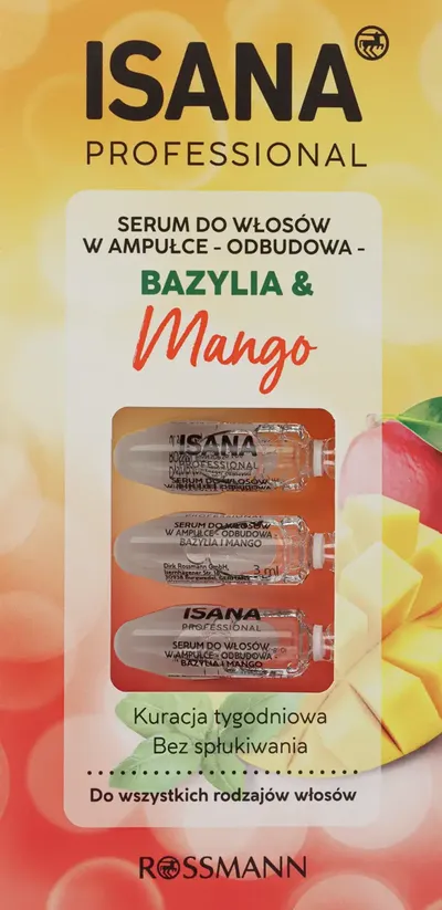 Isana Professional, Bazylia & Mango, Serum do włosów w ampułce