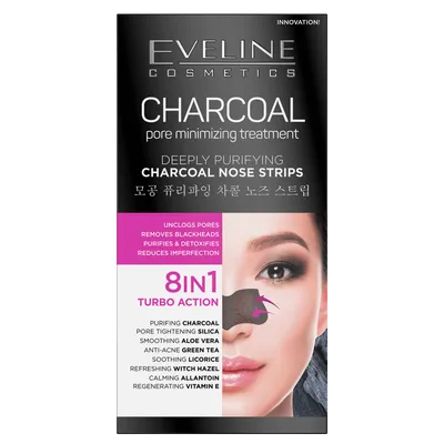 Eveline Cosmetics Charcoal Pore Minimizing Treatment, Charcoal Nose Strips 8 in 1 (Węglowy zabieg odblokowujący pory 8 w 1)