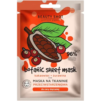 Beauty Shot Botanic Sheet Mask, Maska przeciwstarzeniowa `Kakaowiec, żurawina`
