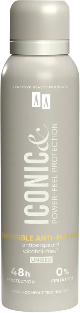 AA Iconic & Power-Feel Protection, Invisible Anti-Marks, Unisex Alcohol-Free Antiperspirant Spray (Antyperspirant w sprayu)