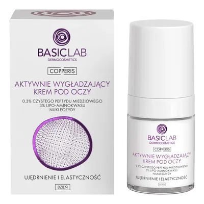 BasicLab Dermocosmetics Copperis, Aktywnie wygładzający krem pod oczy na dzień z 0,3% czystego peptydu miedziowego
