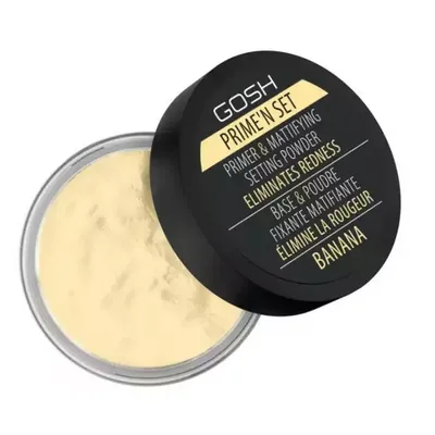 Gosh Prime`n Set, Primer & Mattifying Setting Powder Eliminates Redness  `Banana` (Baza i puder matujący, maskujący zaczerwienienia)