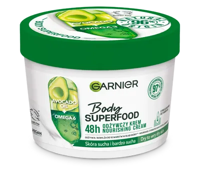 Garnier Body Superfood, Avocado + Omega 6  48H Nourishing Cream (Odżwyczy krem do ciała z olejkiem z awokado i kwasem omega 6)
