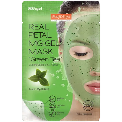 Purederm Real Petal Mg:Gel Mask Green Tea (Żelowa maska do twarzy z ekstraktem z zielonej herbaty)