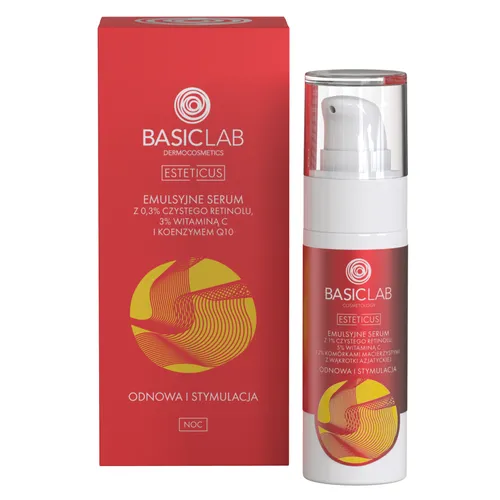 BasicLab Dermocosmetics Esteticus, Emulsyjne serum z 0,3% czystego retinolu, 3% witaminą C i koenzymem Q10