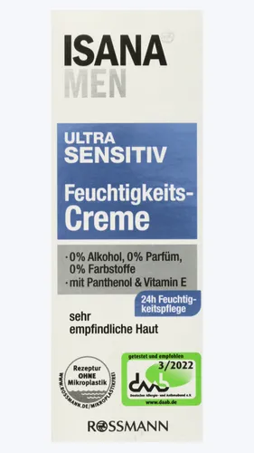 Isana Men, Ultra Sensitive, Feuchtigkeits-Creme (Krem nawilżający)