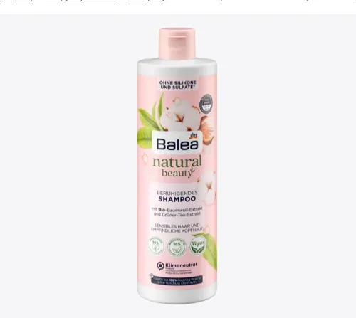 Balea Natural Beauty, Beruhigendes Shampoo (Szampon do włosów delikatnych i wrażliwej skóry głowy `Wyciąg z bawełny`)