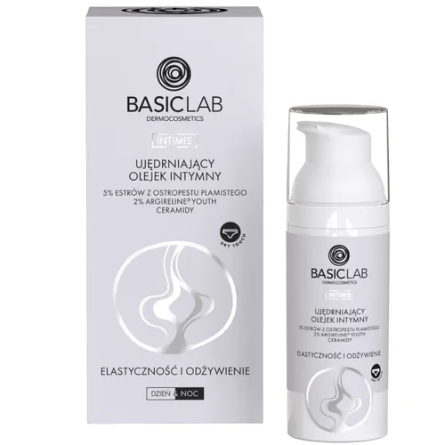 BasicLab Dermocosmetics Intimis, Ujędrniający olejek intymny z 5% estrów z ostropestu plamistego, 2% peptydu ARGIRELINE™ YOUth oraz ceramidami