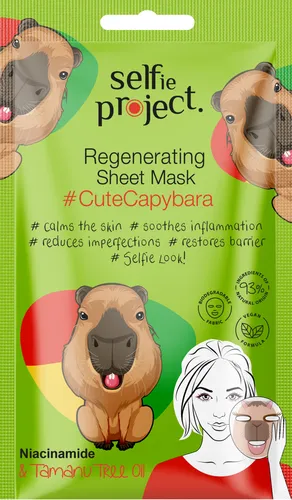 Selfie Project Cute Capybara, Regenerating Sheet Mask (Regenerująca maska w płachcie)