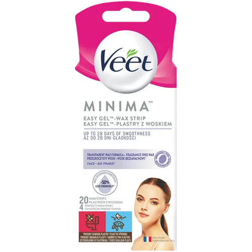 Veet Minima, Easy Gel-Wax Strips (Plastry z woskiem do depilacji twarzy do skóry wrażliwej)