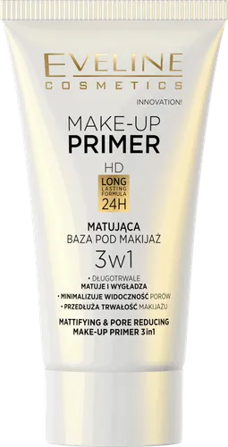 Eveline Cosmetics HD Long Lasting Formuła 24h, Make-up Primer (Matująca baza pod makijaż 3 w 1)