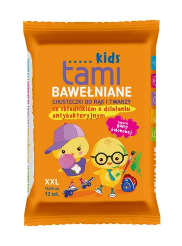 Tami Kids, Bawełniane chusteczki do rąk i twarzy ze składnikiem o działaniu antybakteryjnym