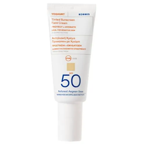 Korres Yoghurt Suncare, Tinted Sunscreen Face Cream SPF 50 (Koloryzujący krem ochronny do twarzy SPF 50)