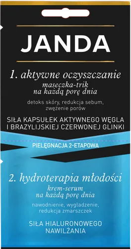 Janda Siła kapsułek aktywnego węgla i brazylijskiej czerwonej glinki, Maseczka do twarzy 2-etapowa pielęgnacja