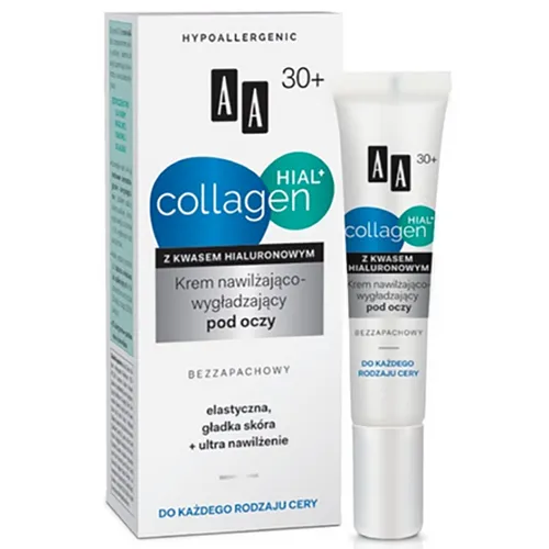 AA Collagen Hial+ 30+, Krem nawilżająco - wygładzający pod oczy bezzapachowy