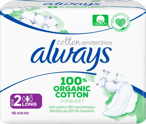Always Ultra Cotton Protection Long, Podpaski ze skrzydełkami ze 100% organicznej bawełny długie rozmiar 2