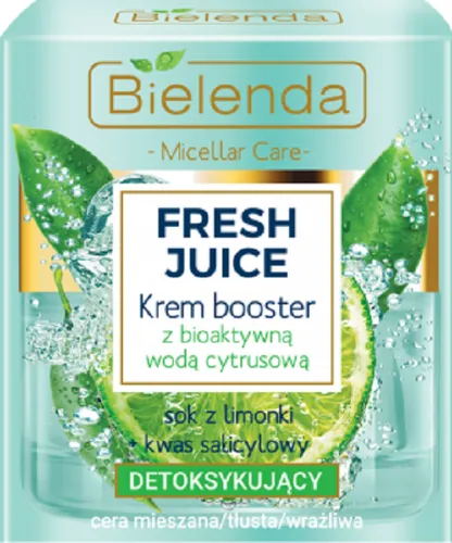 Bielenda Fresh Juice, Detoksykujący krem booster z bioaktywną wodą cytrusową `Sok z limonki + kwas salicylowy`