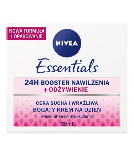 Nivea Essentials, Bogaty krem na dzień do cery suchej i wrażliwej `24H Booster nawilżenia + odżywienie` - 1