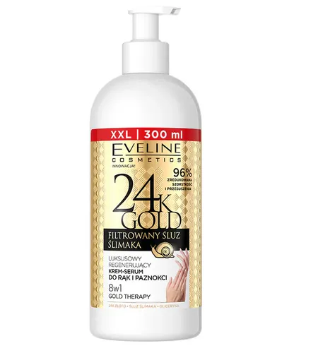 Eveline Cosmetics 24K Gold Filtrowany Śluz Ślimaka, Luksusowy regenerujący krem-serum do rąk i paznokci 8w1