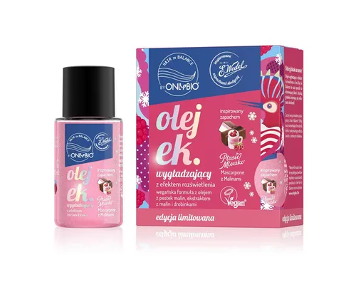 OnlyBio OnlyBio x Wedel, Hair in Balance, Ptasie Mleczko Mascarpone z Malinami, Olejek wygładzający z efektem rozświetlenia