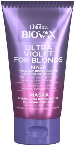 L'biotica Biovax Ultra Violet for Blonds, Regeneracja i Nawilżenie, Tonowanie koloru, Maska do włosów blond i siwych - 2