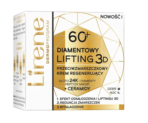 Lirene Dermoprogram Diamentowy Lifting 3D, Przeciwzmarszczkowy krem regenerujący 60+
