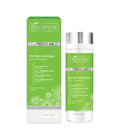 Bielenda Professional SUPREMELAB Sebio Derm,  5% Mikro-eksfoliujący tonik z kwasami