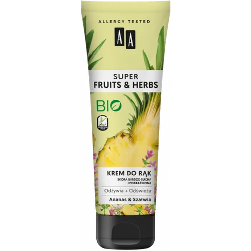 AA Super Fruits & Herbs, Krem do rąk `Ananas i szałwia hiszpańska`