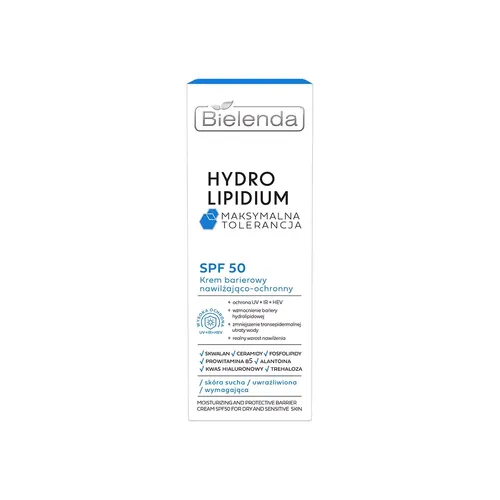 Bielenda Hydro Lipidium Maksymalna Tolerancja, Krem barierowy nawilżająco-ochronny SPF 50