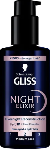Schwarzkopf Gliss Night Elixir, Overnight Reconstruction for Damaged & Split Hair (Nocna kuracja do włosów zniszczonych i z rozdwojonymi końcówkami) - 1