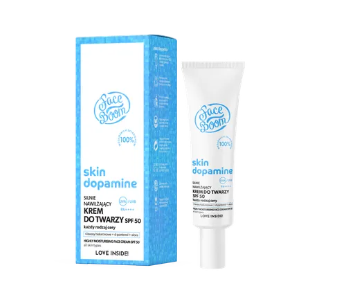 FaceBoom Skin Dopamine, Silnie nawilżający krem do twarzy SPF 50 'Wspaniały ochroniarz'