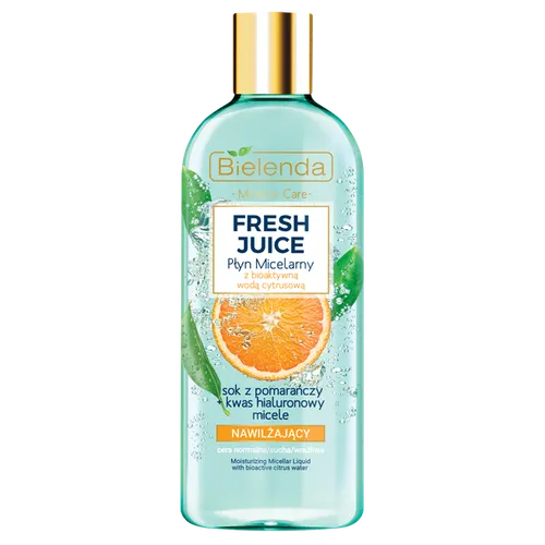 Bielenda Fresh Juice, Nawilżający płyn micelarny z bioaktywną woda cytrusową `Sok z pomarańczy + kwas hialuronowy i micele`