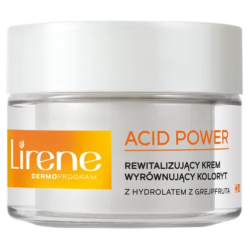 Lirene Dermoprogram Acid Power, Wyrównujący koloryt krem rewitalizujący z hydrolatem z grejpfruta - 1