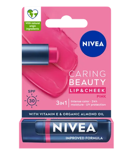 Nivea Caring Beauty, 3in1 Lip & Cheek SPF 30 (Pielęgnująca pomadka 3w1 do ust i policzków SPF 30) - 1
