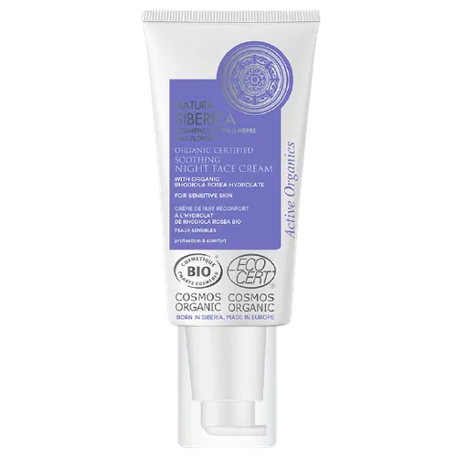 Natura Siberica Organic Certified Soothing Night Face Cream (Organiczny certyfikowany kojący krem do twarzy na noc do skóry wrażliwej z hydrolatem z różeńca górskiego)