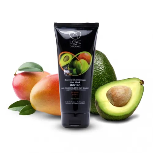 Love 2MIX Organic Maska regeneracyjna do włosów zniszczonych z efektem laminowania `Mango i awokado`