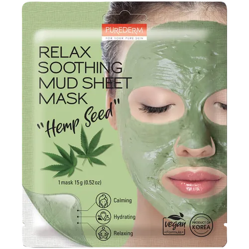 Purederm Relaxing Soothing Mud Sheet Mask Hemp Seed (Kojąca maska błotna do twarzy)
